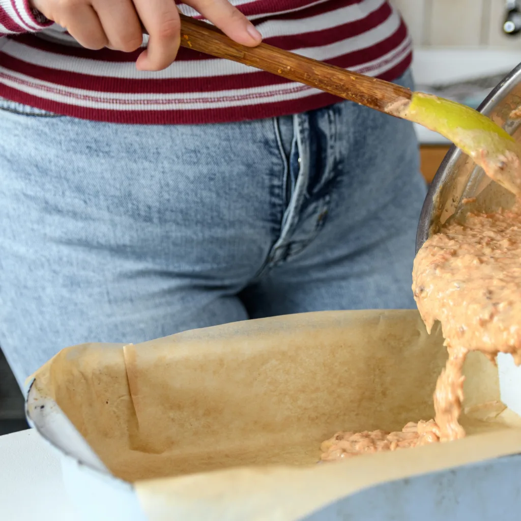 Spoon cake batter into the pan