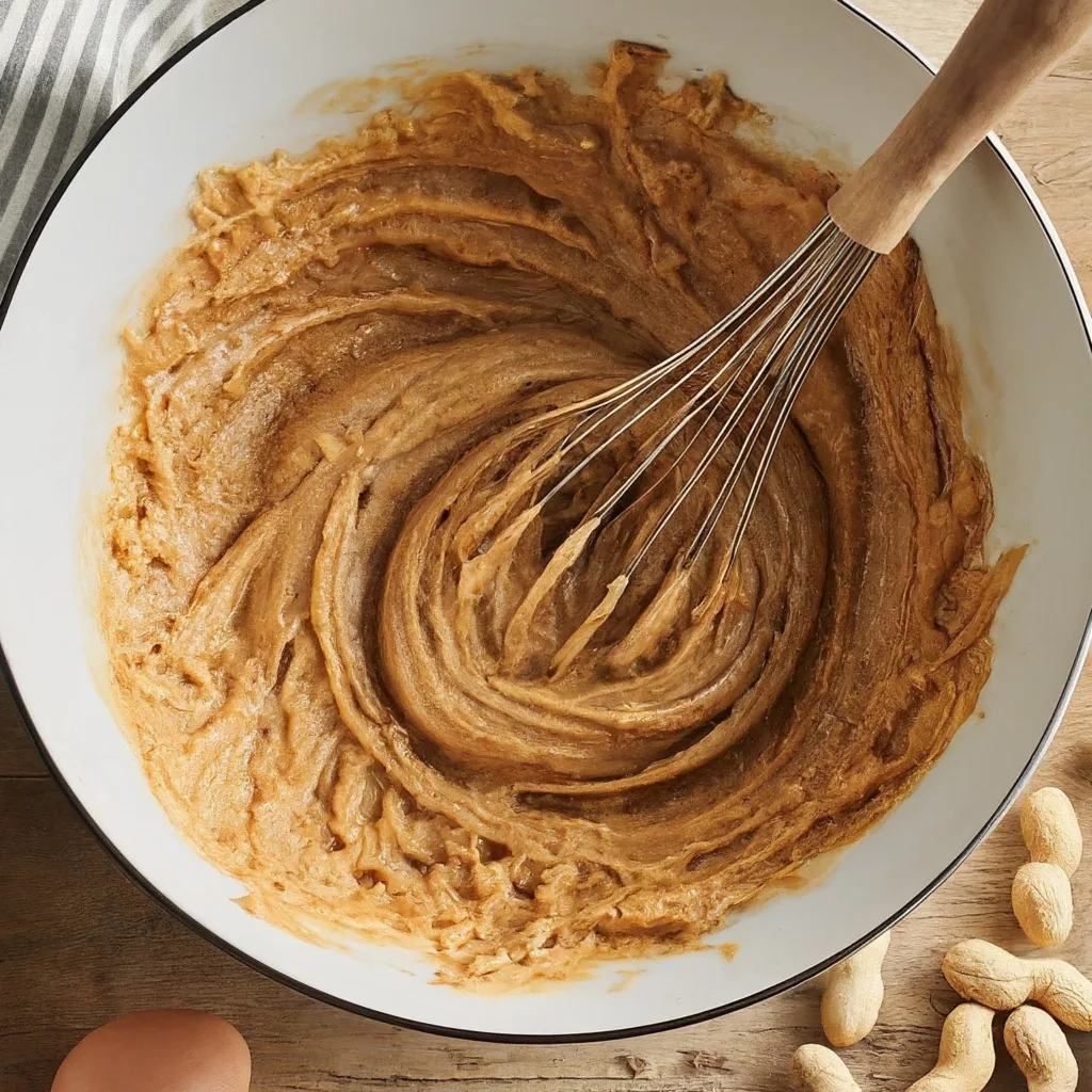 egg, honey, peanut butter, oil, and vanilla in a large bowl